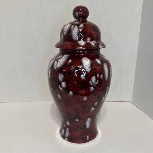 Handmade Red White Drip Glaze Ceramic Ginger Jar Vase with Lid 13.5" - Picture 6 of 10